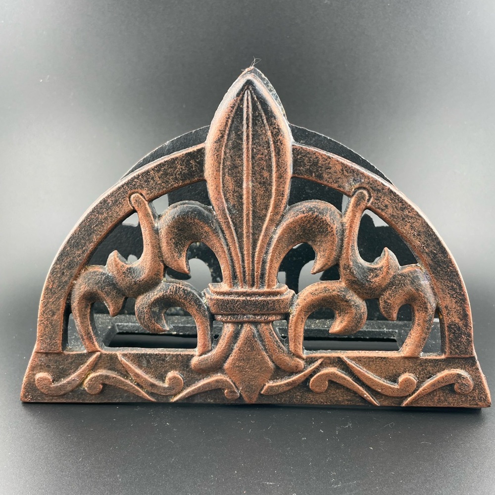 Cast Iron Black Napkin Holder with Fleur-de-Lis Design